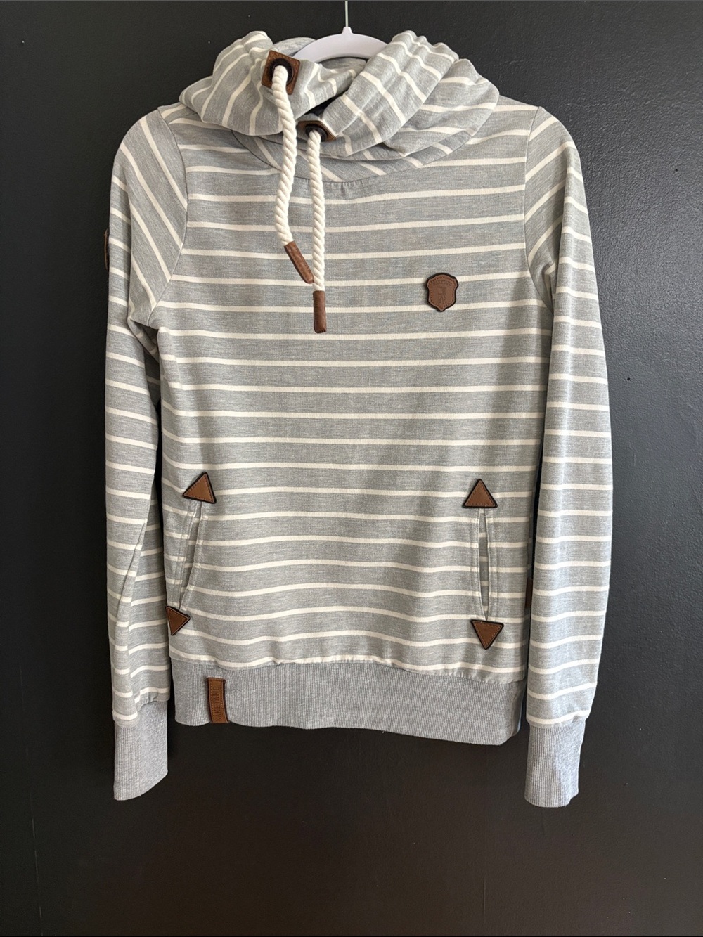 Naketano Gray and White Striped Hooded Sweatshirt - Size S